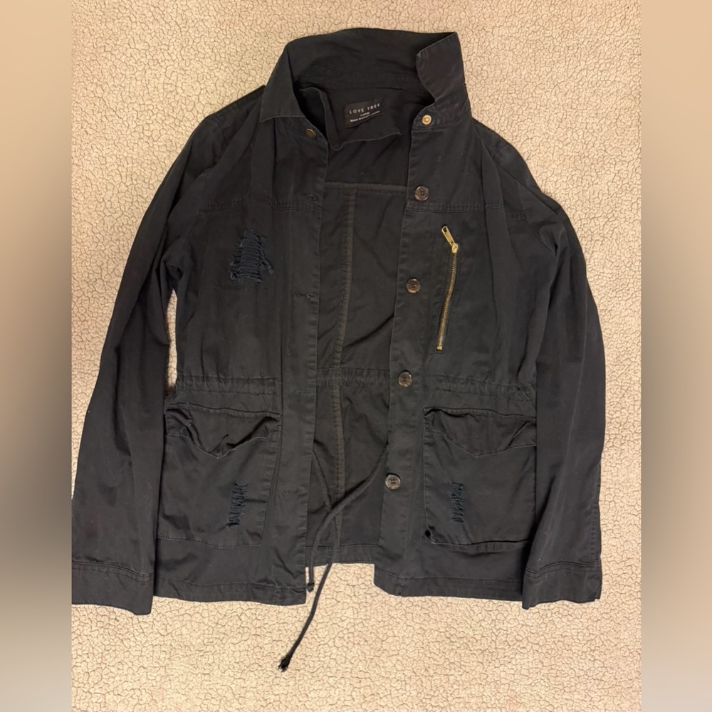 Love Tree Black Utility Jacket with Zip Pocket & Drawstring - Picture 4 of 4
